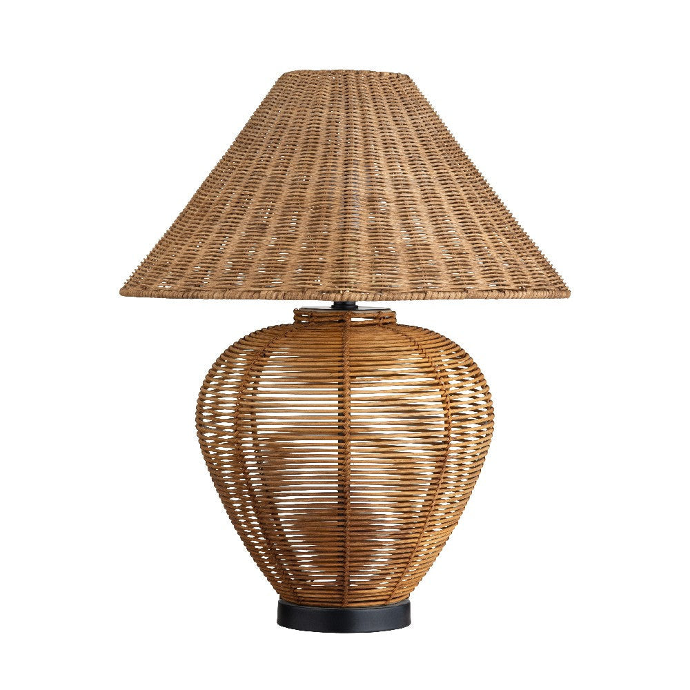 Table Lamp | Handwoven Natural Brown Rattan Woven Shade and Urn Base