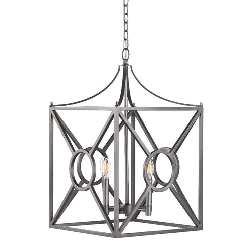 Square Lantern Chandelier w Nickel Metal Finish | 16"