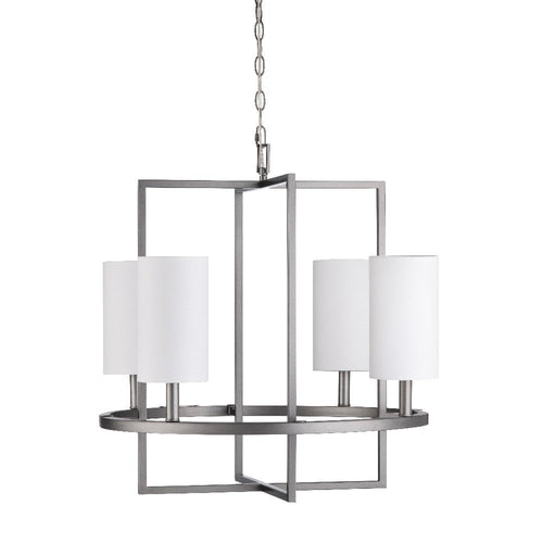 Fila 4 Light Chandelier | Satin Gray Metal | White Linen Shades | 23"