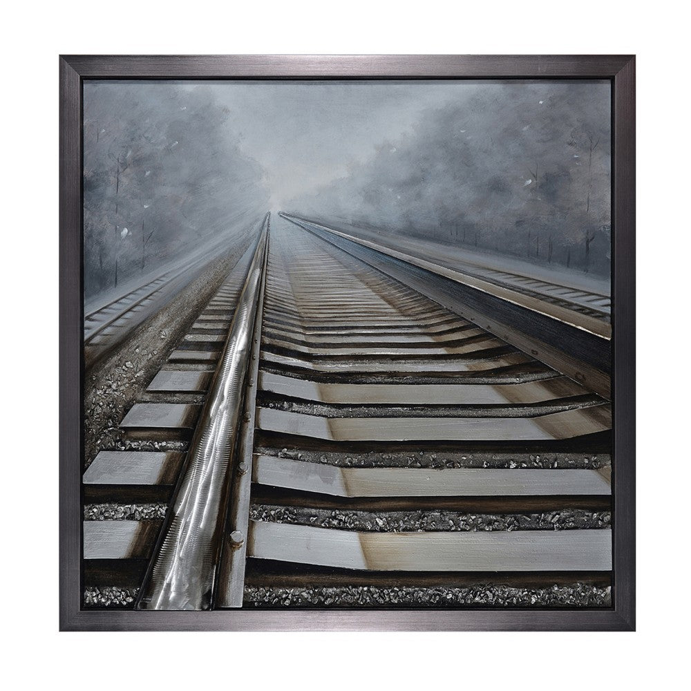 Crestview Framed Canvas Gray Railroad Track Painting | 47" Square