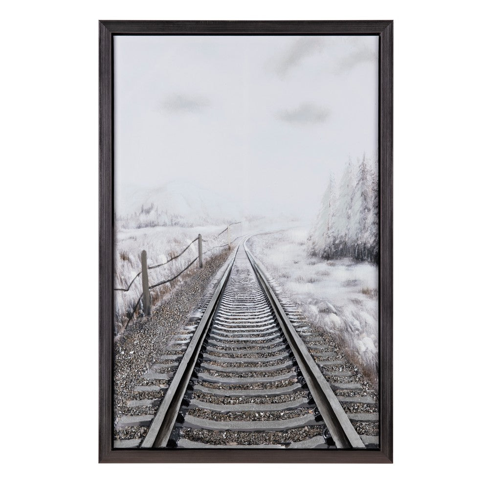 Crestview Snowy Railroad Wall Art Painting | Gray Black Strokes 40 x 59