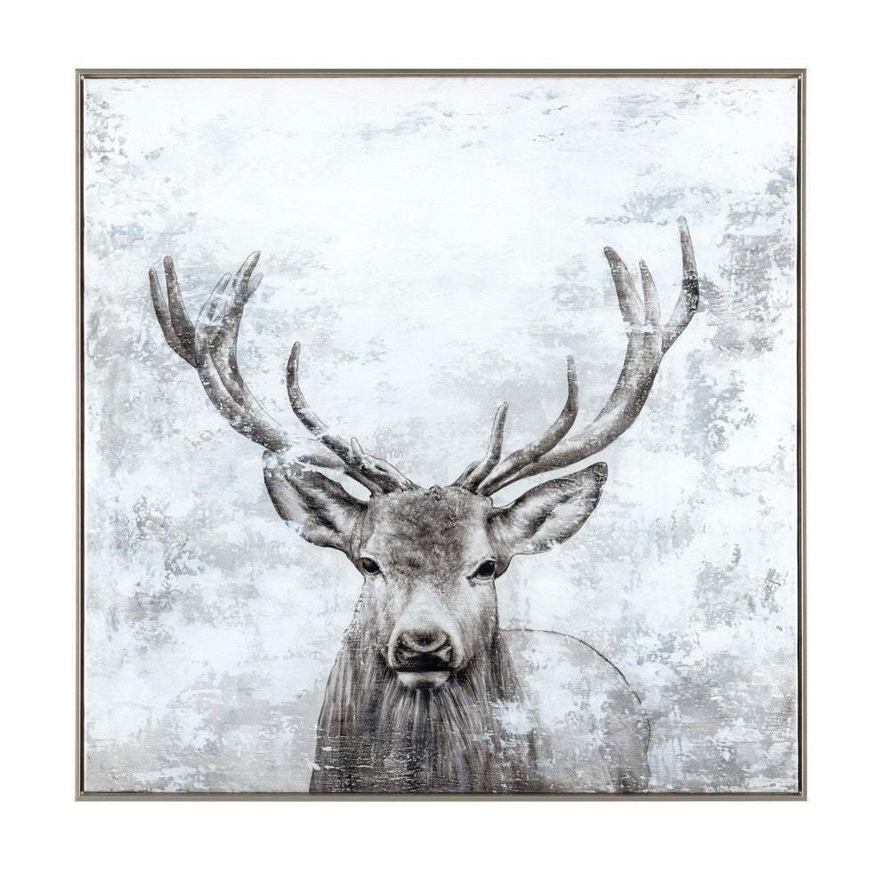 Crestview Deer Buck Canvas Wall Art Painting | Brown White | 40 x 40 Square