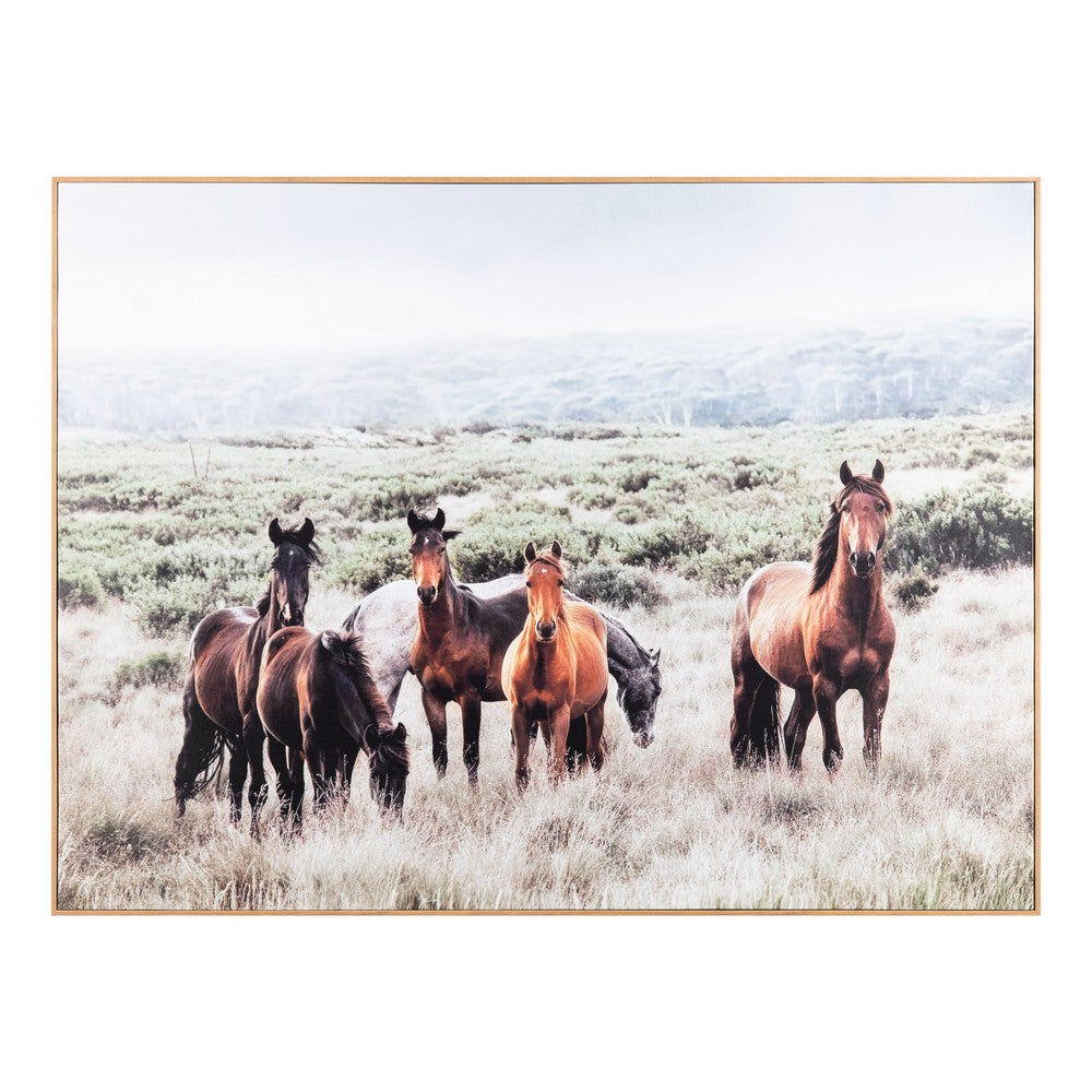 Crestview Abstract Wall Art | Brown Wild Horse Herd Scene | 36 x 48