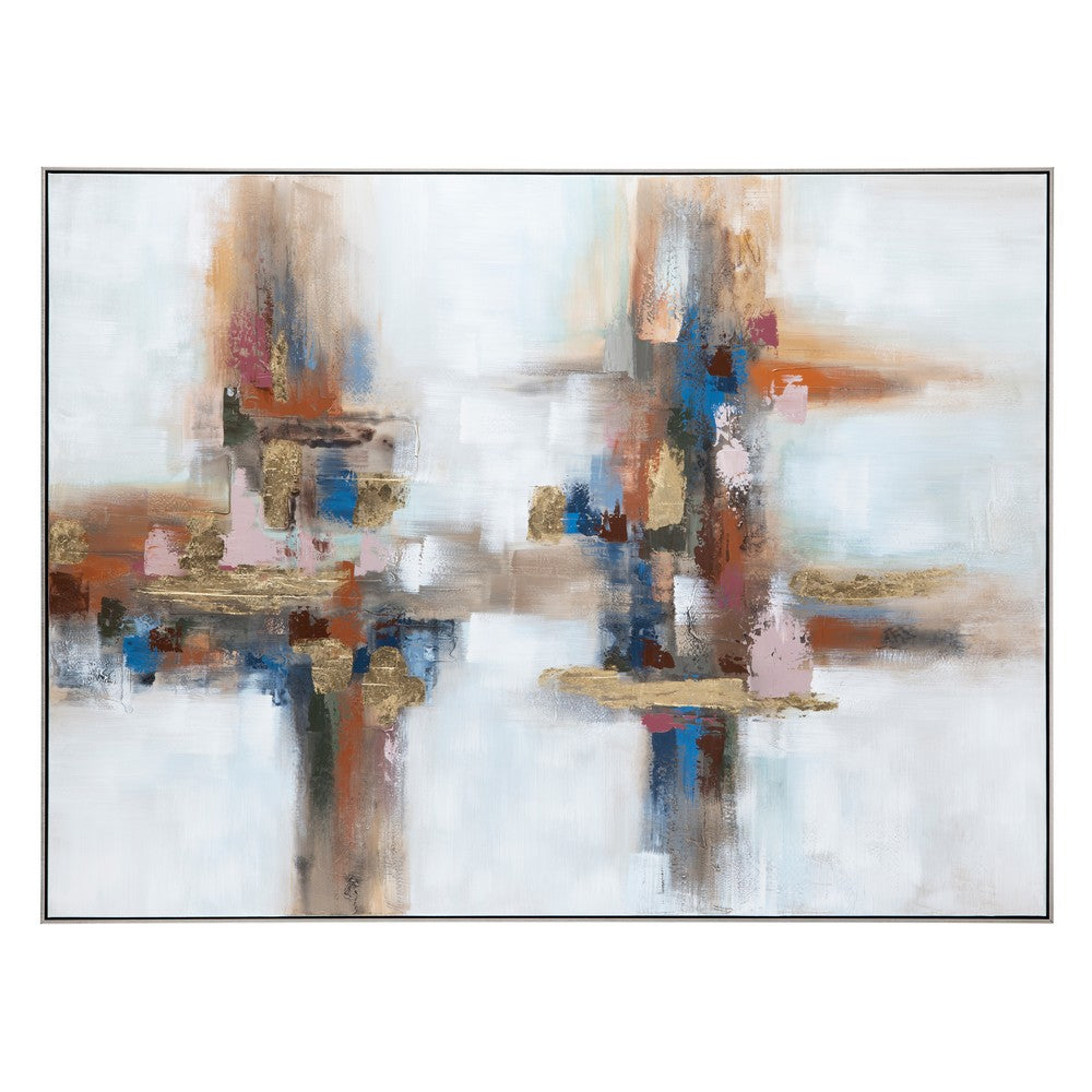Crestview Abstract Brushstroke Wall Art Painting | Framed Blue Orange 59x79