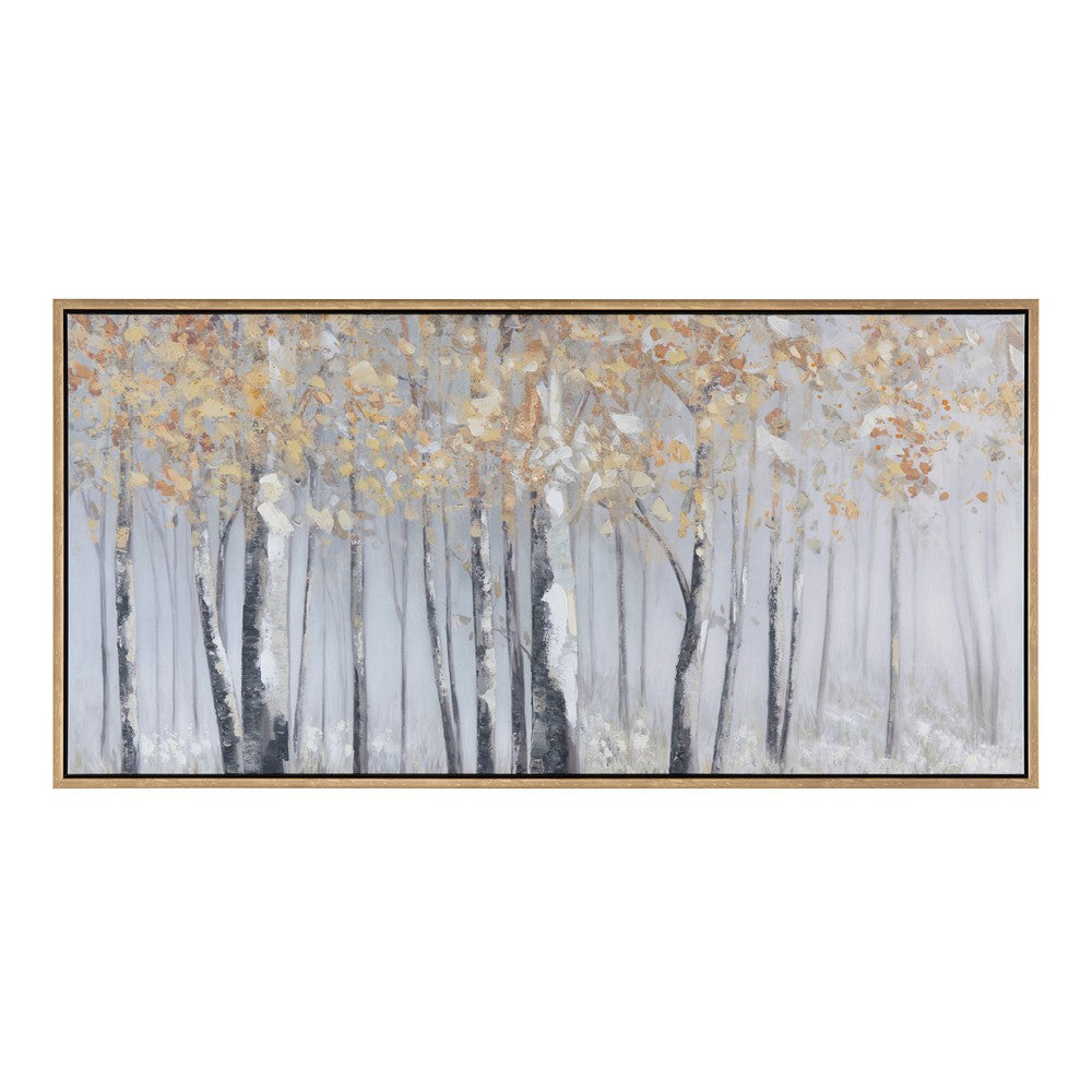 Crestview Birch Forest Framed Wall Art | 30x59 | Elegant Yellow & White