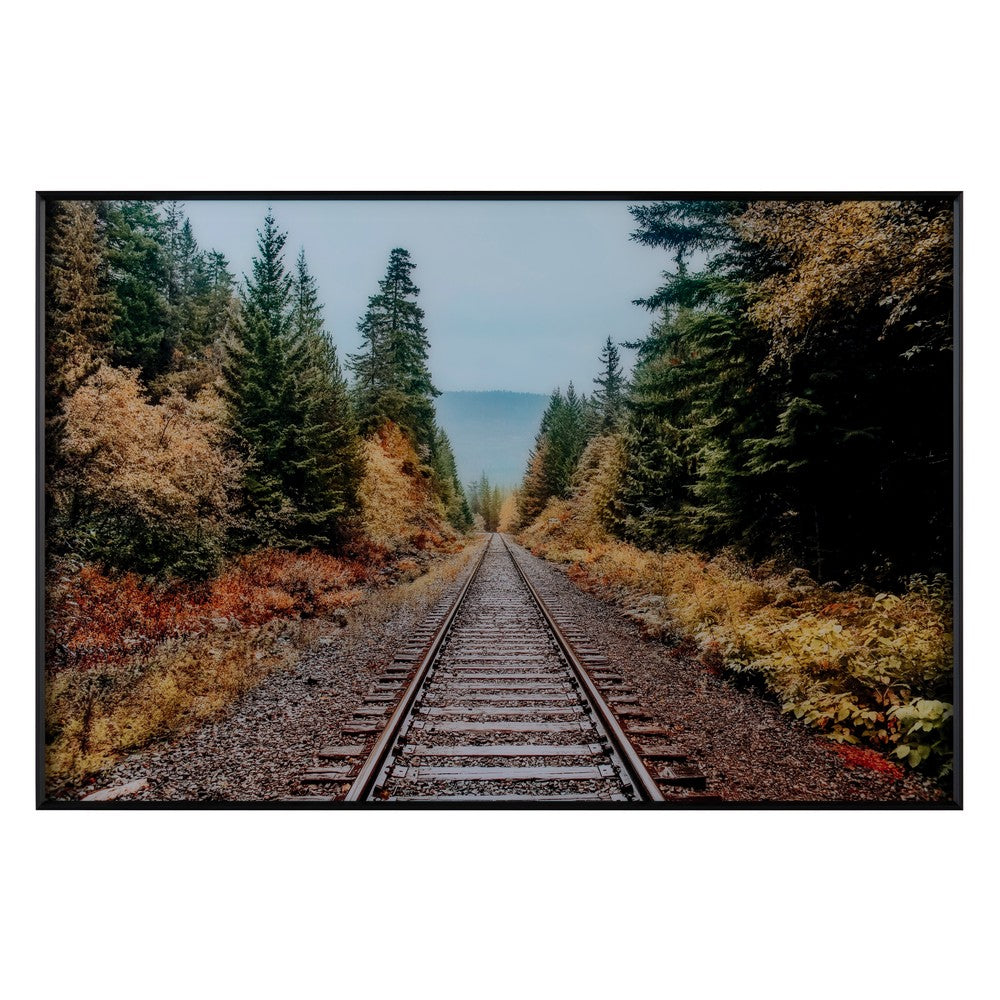 Crestview Fall Landscape with Railroad Wall Painting | Brown 32 x 48 Framed