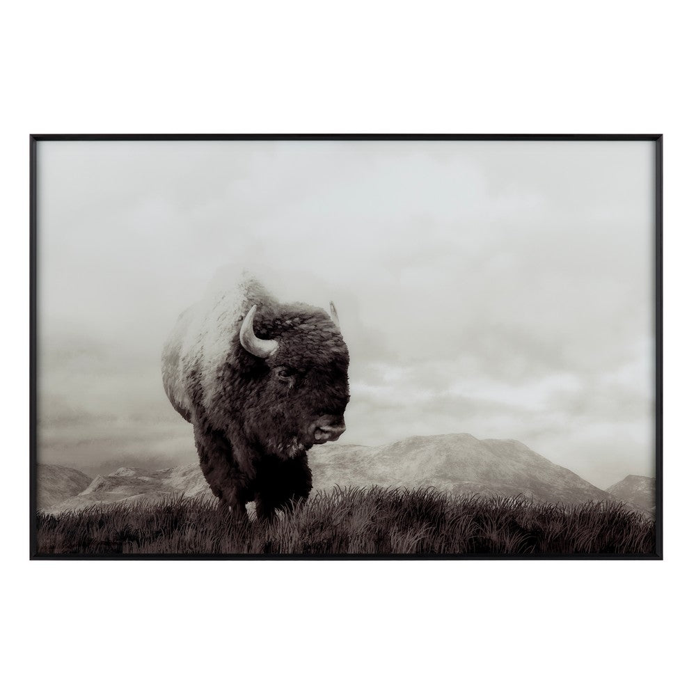32 x 48 Wall Art Painting | Wild Bison Print | Black Framed Tempered Glass