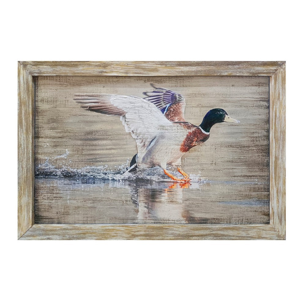24 x 36 Wall Art Painting | Duck Landing Artwork | Rustic Wood Frame