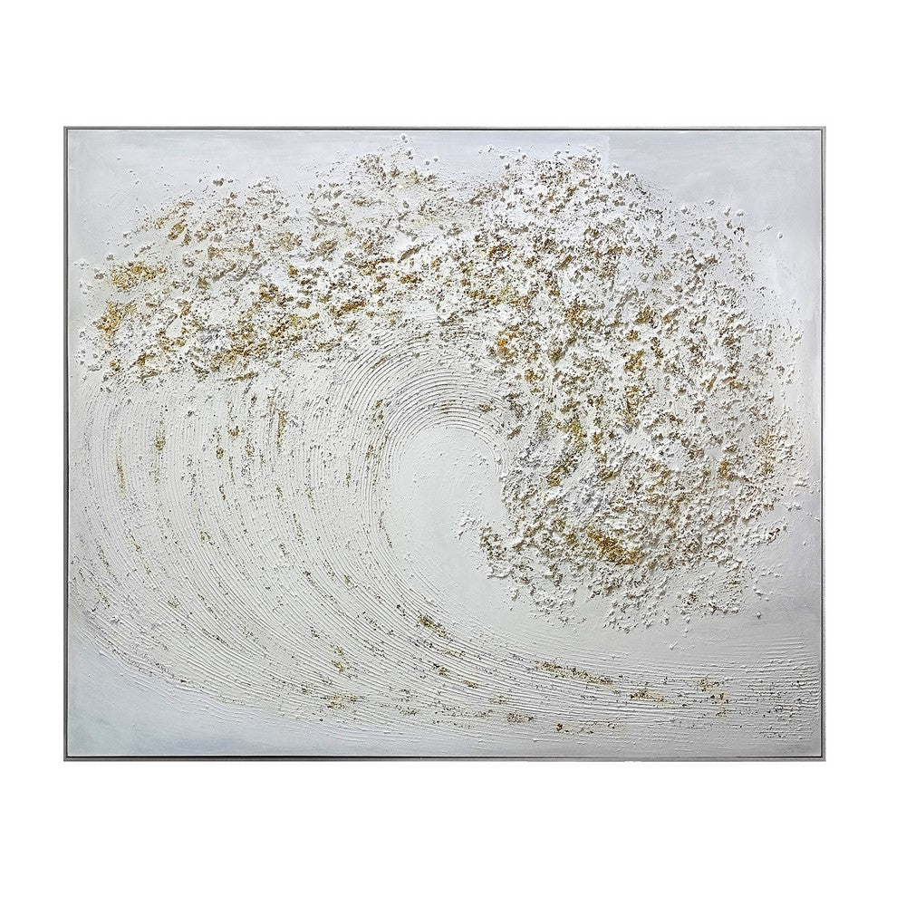 50 x 60 Framed Wall Art | Elegant Textured Swirl Canvas with Gold | White