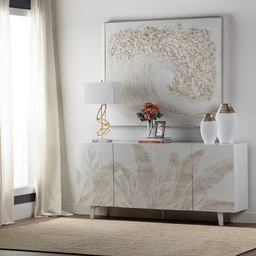 50 x 60 Framed Wall Art | Elegant Textured Swirl Canvas with Gold | White