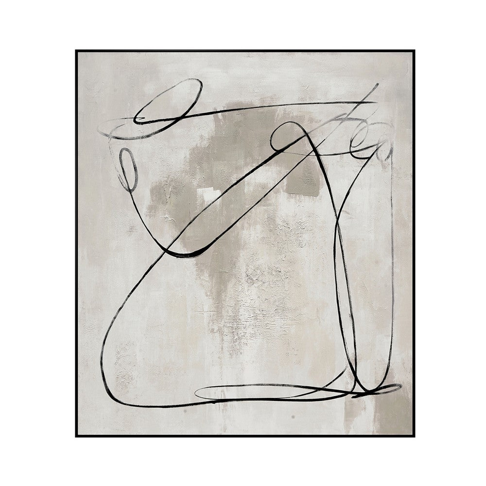 Rofy Giant Wall Art | Abstract Framed Canvas Painting | Black Taupe 70x80