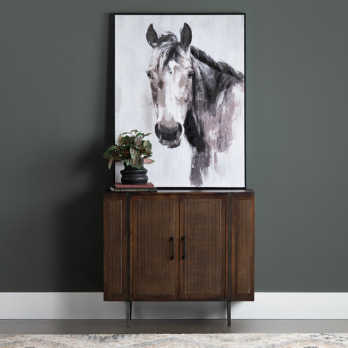 Wall Art | Framed Horse Portrait on Canvas | Brown & White 36x48
