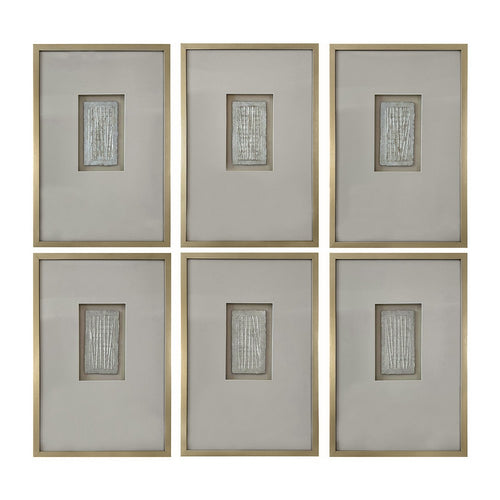 Crestview Fory Framed Wall Decor Set of 6 | 16x24 Light Gray Metal Pendant