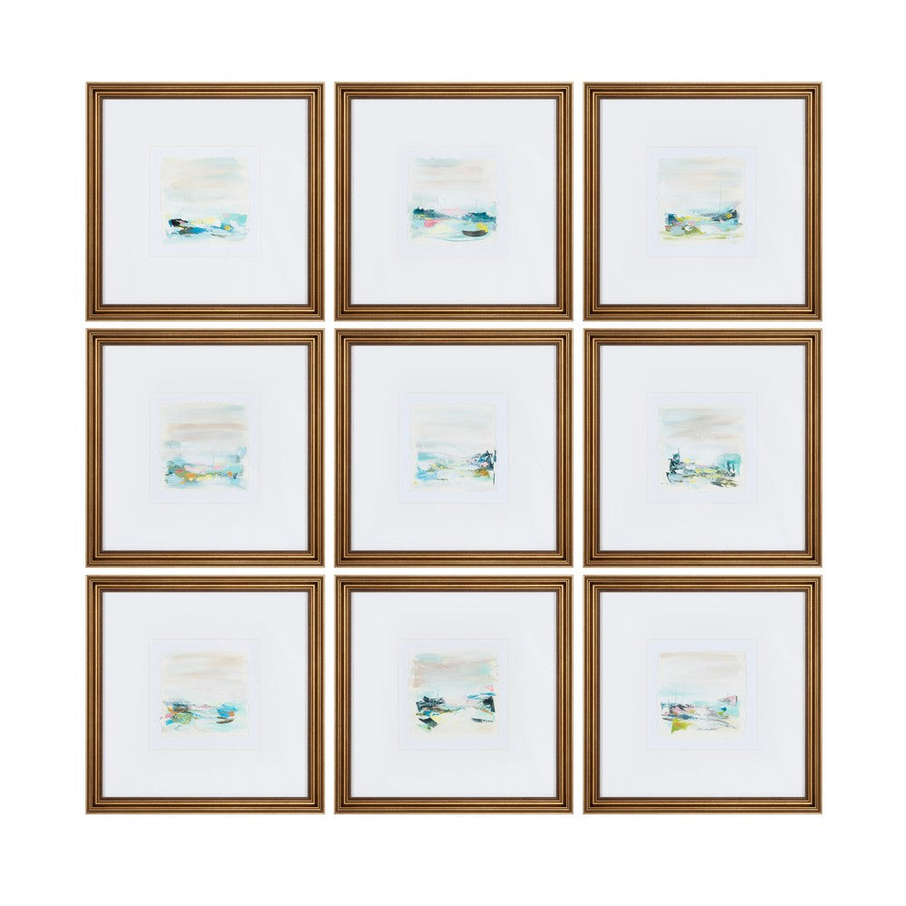 Crestview Framed Wall Art Set of 9 | 18" Square Blue Yellow Pink Abstract