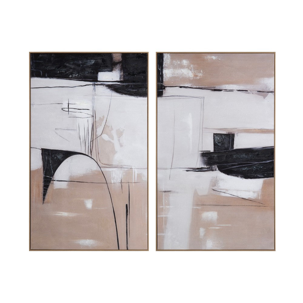 Crestview Framed Abstract Wall Art Set of 2 | 30x50 | Black | White & Brown