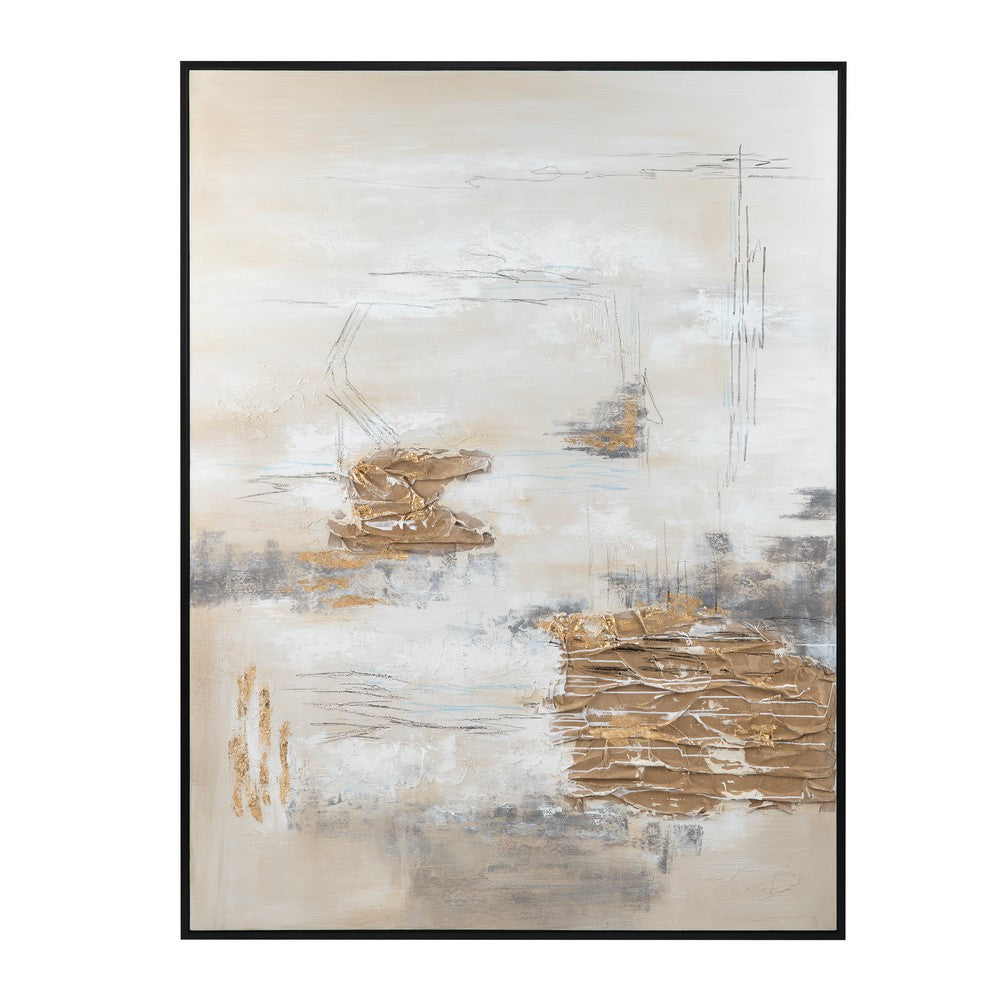 Framed Wall Art | Abstract 3D Effect Painting | Neutral Gray Gold 62x82