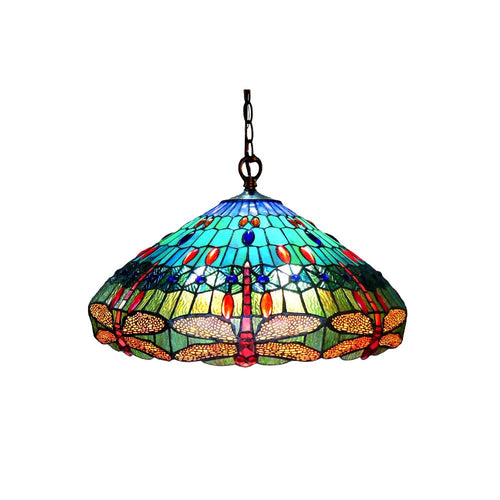 SCARLET Tiffany-style 3 Light Dragonfly Hanging Pendant Lamp 24" Shade
