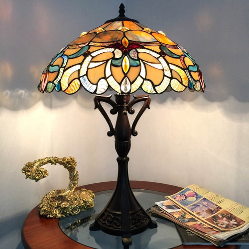 NORA Tiffany Style Victorian 2 Light Table Lamp 18" Shade