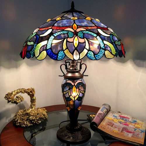 NORA Tiffany Style Victorian Double lit 3 Light DTable Lamp 18" Shade