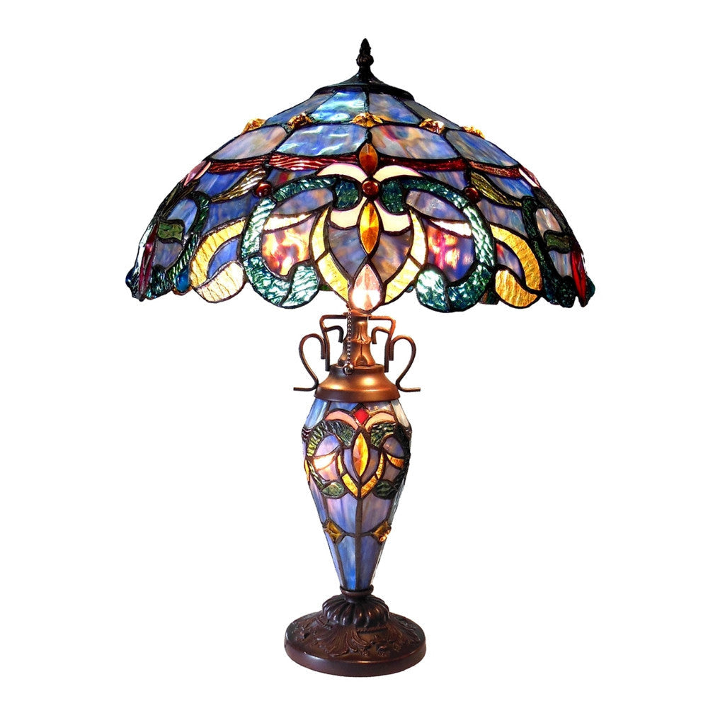 NORA Tiffany Style Victorian Double lit 3 Light DTable Lamp 18" Shade