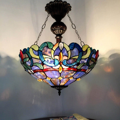 Two Light Inverted Ceiling Pendant with Geometric Patterns, Multicolor