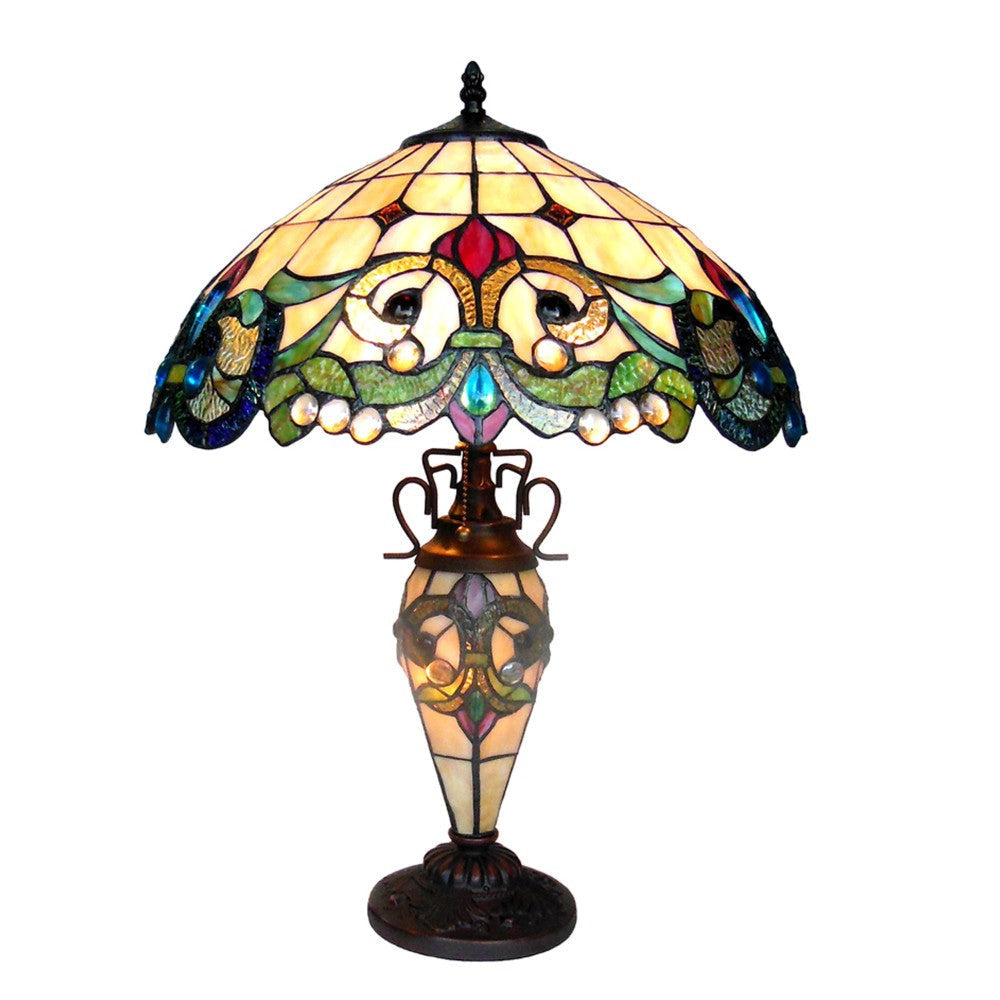 3 Light Tiffany Style Stained Glass Table Lamp, Multicolor