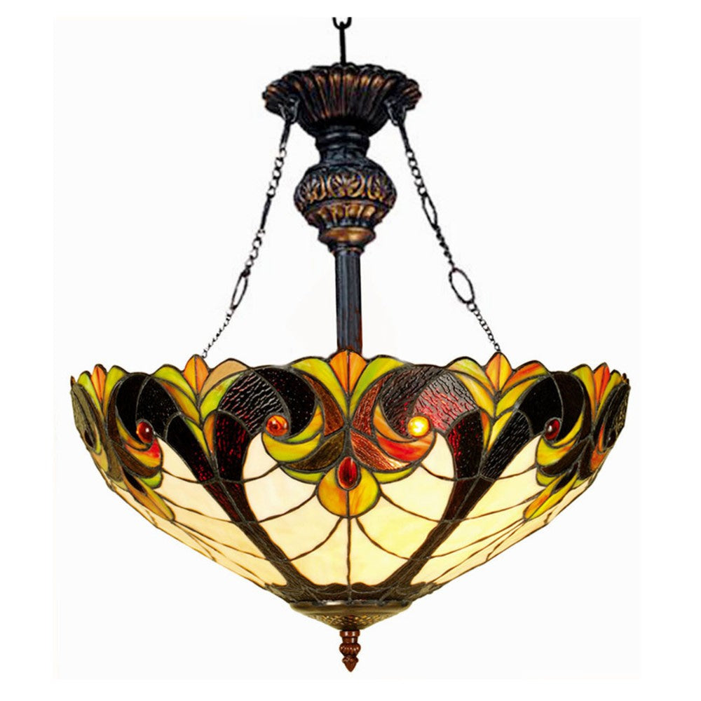 LIAISON Tiffany-style 2 Light Victorian Inverted Ceiling Pendant 18" Shade