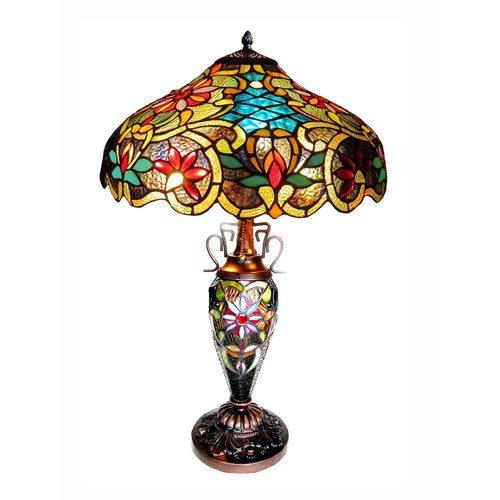 LESLIE Tiffany-style Victorian 3 Light Double Lit Table Lamp 18" Shade