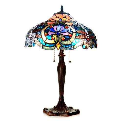 Two Bulb Tiffany Style Glass Table Lamp, Multicolor