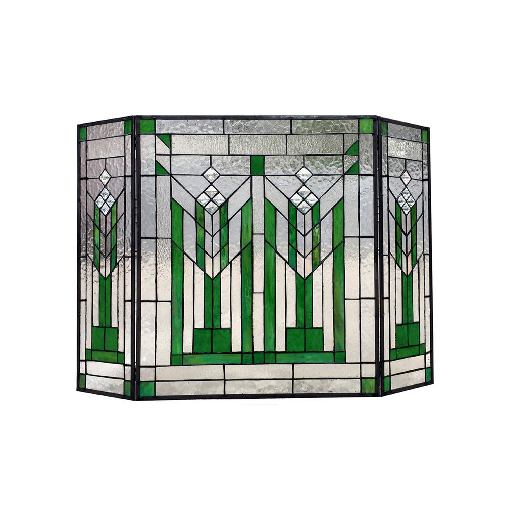 Chloe Lighting Benjamin Mission 3Pcs Folding Tiffany-Glass Fireplace Screen 38" Wide