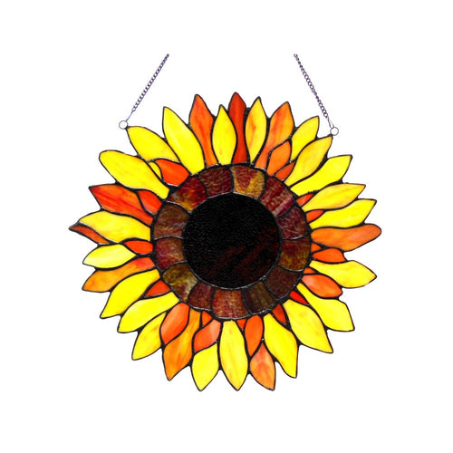 CHLOE Lighting SUNNYVILLE Tiffany-glass Sunflower Window Panel 16"