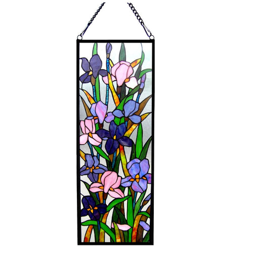CHLOE Lighting SORORIA Tiffany-glass Iris Design Window Panel 11.5x31.5