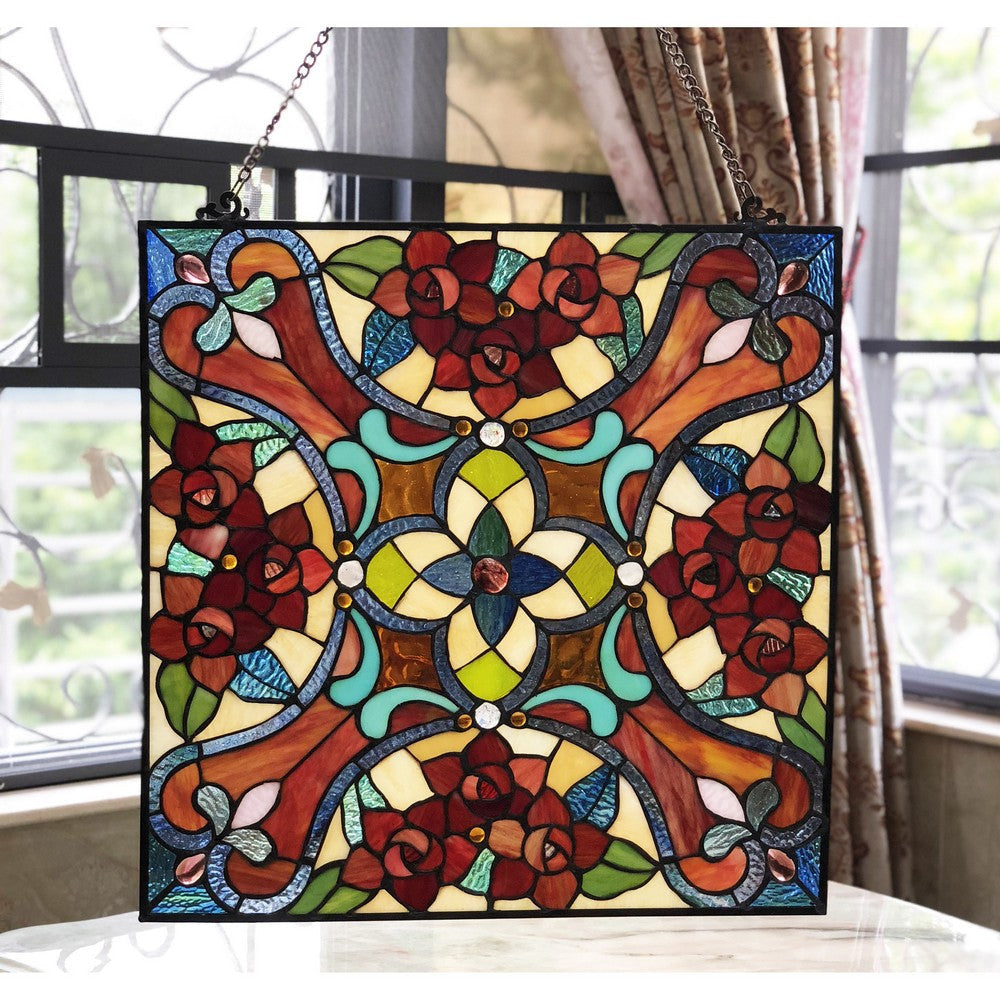 Lighting NOELLE Victorian Tiffany-glass Window Panel 20’’ Wide CHL-CH1P224RF20-GPN