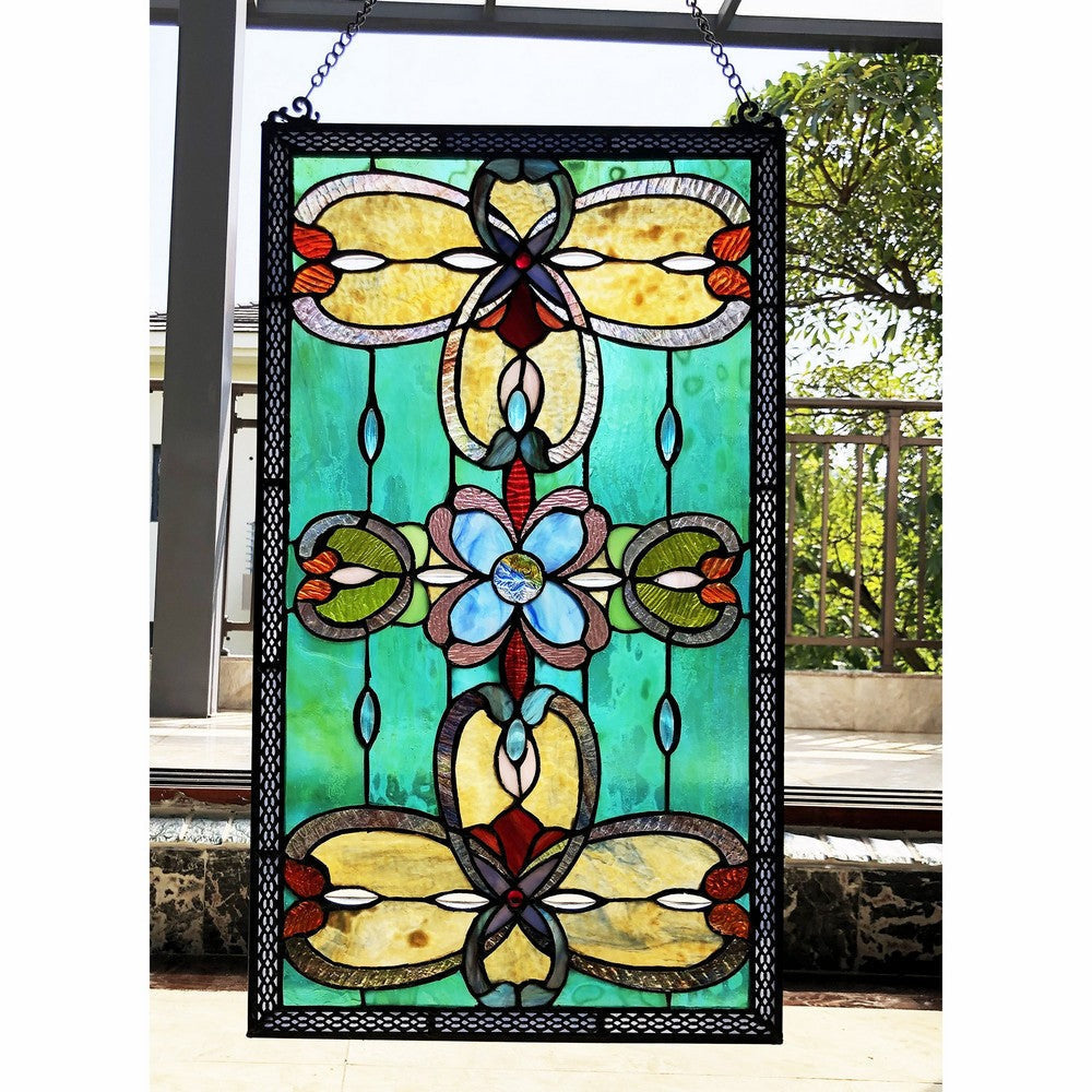 Chloe Lighting Jenice Tiffany-Style Victorian Stained-Glass Window Panel 26’’ Height CHL-CH1P229AV26-GPN