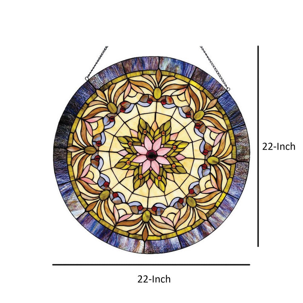 Metal Round Window Glass Panel with Hanging Chain Multicolor CHL-CH1P322GV22-GPN