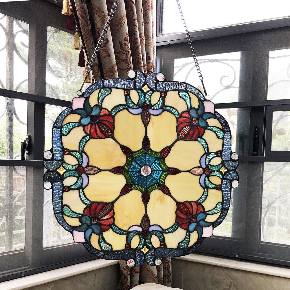 Lighting ROSALIE Victorian Tiffany-glass Window Panel 18’’ Wide CHL-CH1P330AV18-GPN