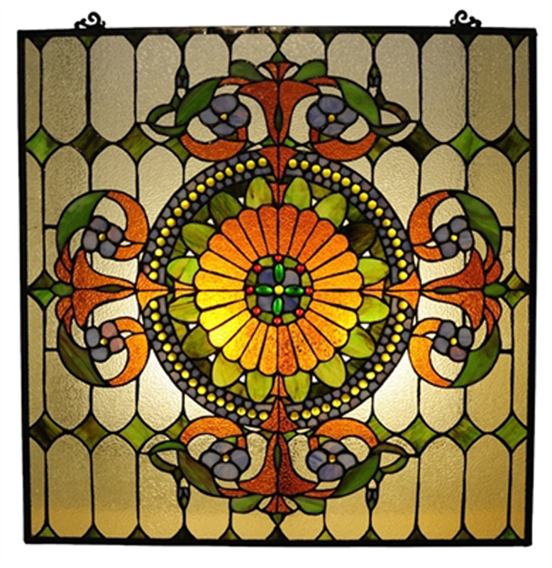 Victorian Style Glass Window Panel with Hanging Chain, Multicolor