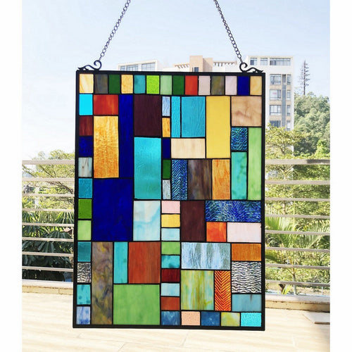 Chloe Lighting Yvonne Tiffany-Style Geometric Stained Glass Window Panel 24" Height