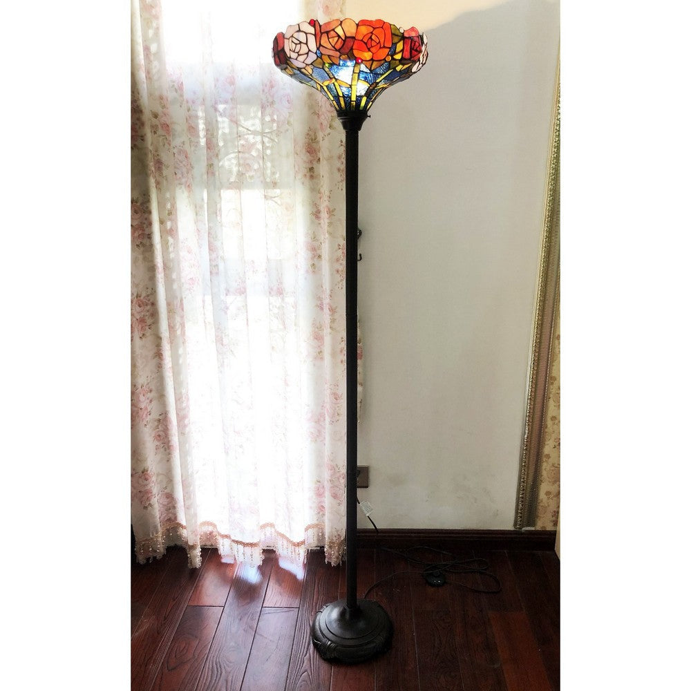 Chloe Lighting Azalea Tiffany-Style Floral Stained Glass Torchiere Floor Lamp 67’’ Height CHL-CH1T139RF15-TF1