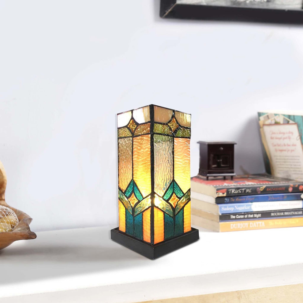 GREGORY Tiffany-glass Accent Pedestal 1 Light Mission table lamp 11’’ Tall CHL-CH1T175AM11-TL1