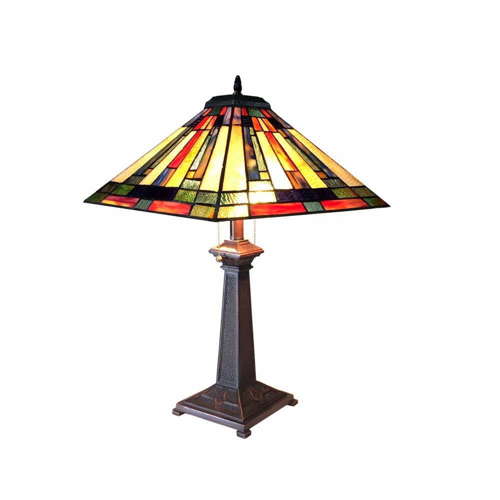 CHLOE Lighting GERARD Tiffany-style 2 Light Mission Table Lamp 16" Shade
