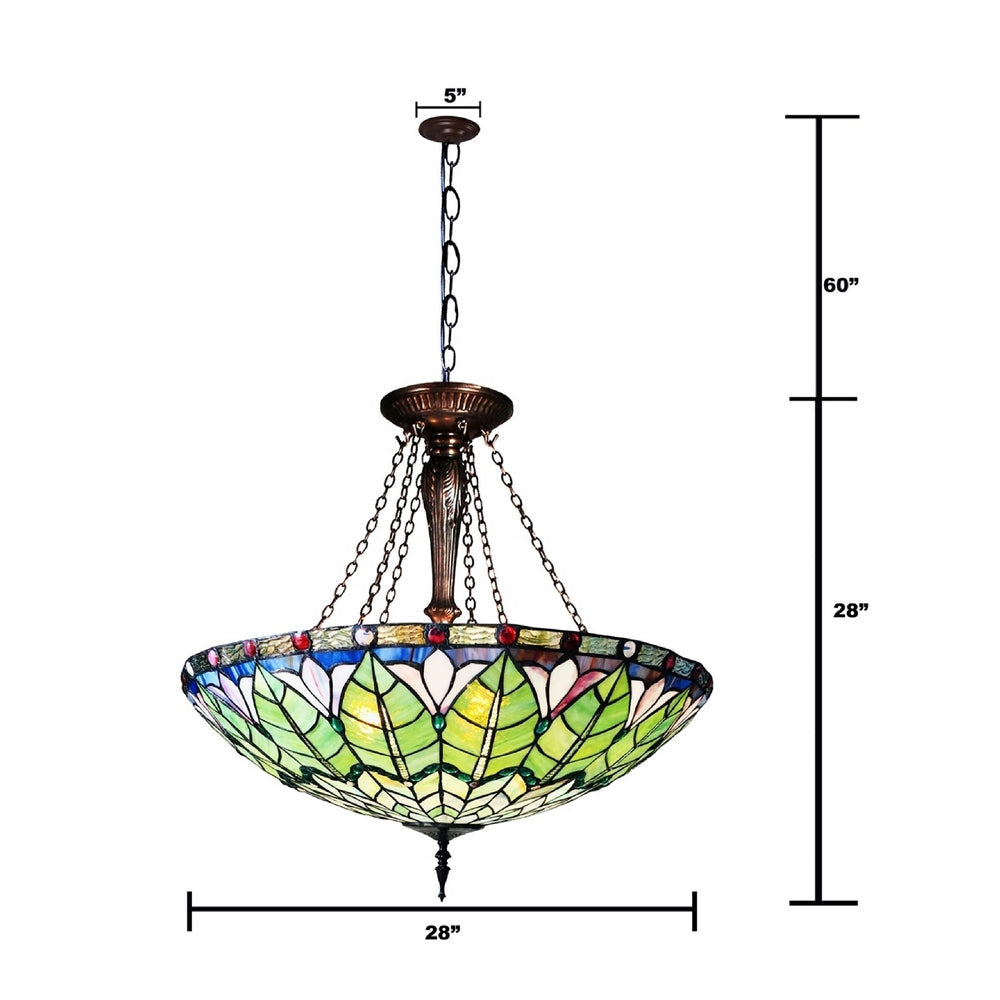 CHLOE Lighting LOTUS Tiffany-Style Geometric Stained Glass Inverted Ceiling Pendant 28’’ Width CHL-CH1T892GG28-UP3