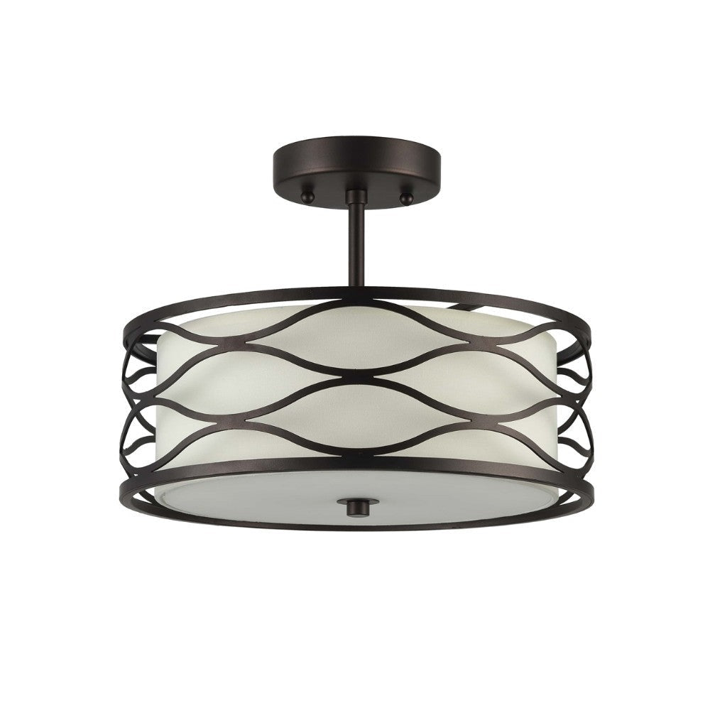 13 Inches Fabric Wrapped Ceiling Fixture with Scrolled Metal Frame Bronze CHL-CH20028RB13-SF2