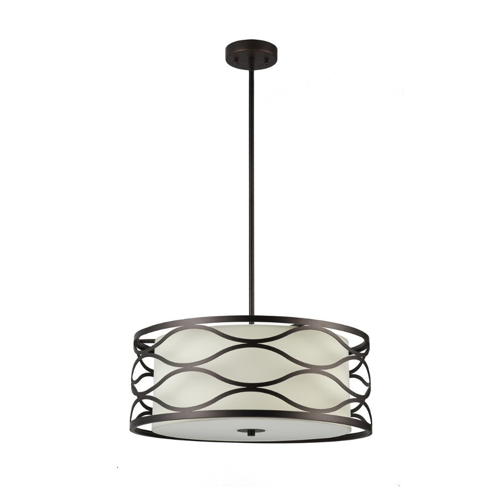 20 Inches Fabric Wrapped Ceiling Pendant with Scrolled Metal Frame Bronze CHL-CH20028RB20-DP3