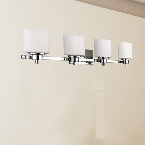 SOLBI Contemporary 4 Light Chrome Finish Bath Vanity Wall Fixture White Glass