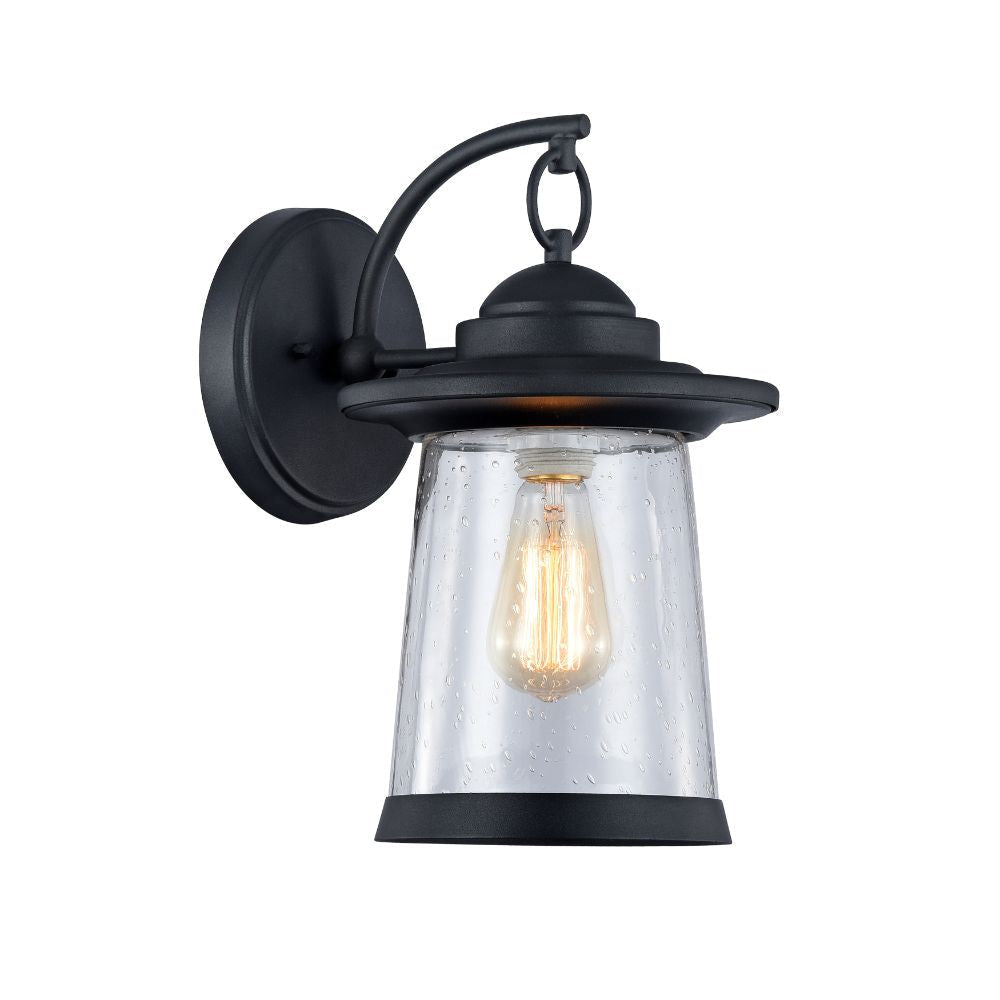 13 Inches Glass Encased Metal Frame Wall Sconce, Black