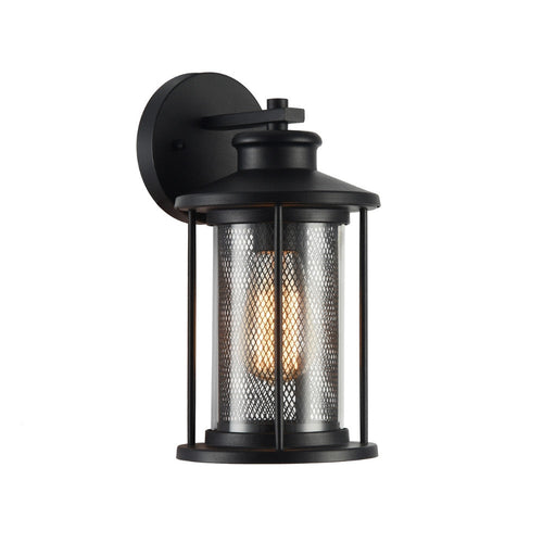 11 Inch Industrial Mesh Metal Wall Sconce with Clear Glass Shade, Black