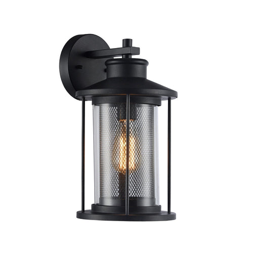 14 Inch Industrial Mesh Metal Wall Sconce with Clear Glass Shade, Black