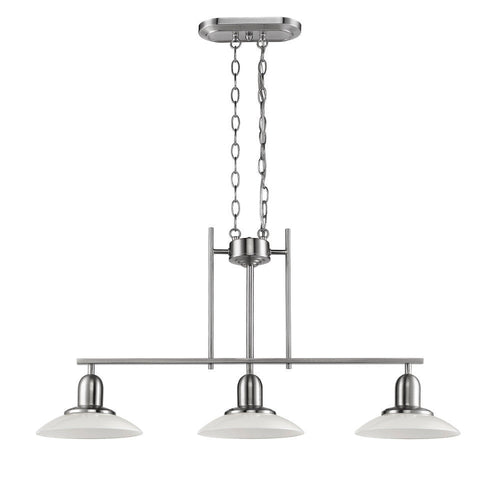 Tubular Island Pendant Lamp with 3 Glass Shades, Chrome and White