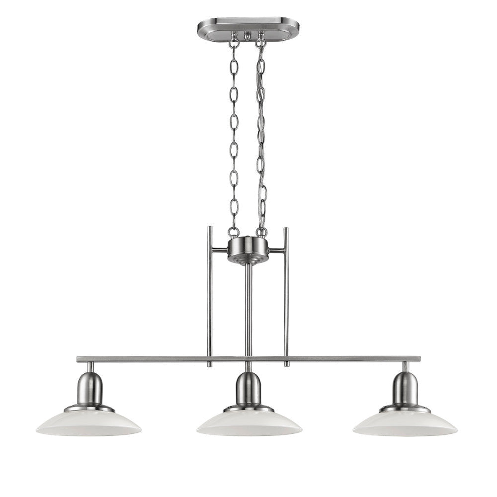 Tubular Island Pendant Lamp with 3 Glass Shades, Chrome and White
